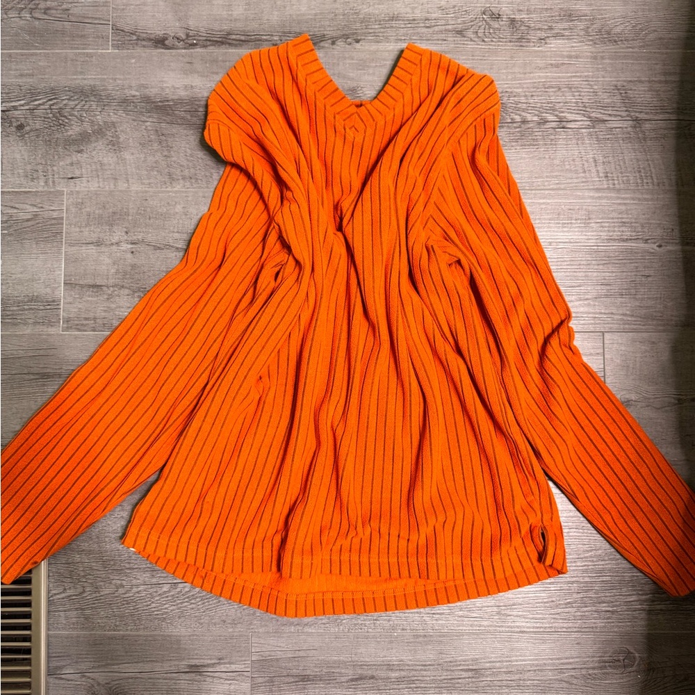 Orange Ribbed Knit Sweater Top